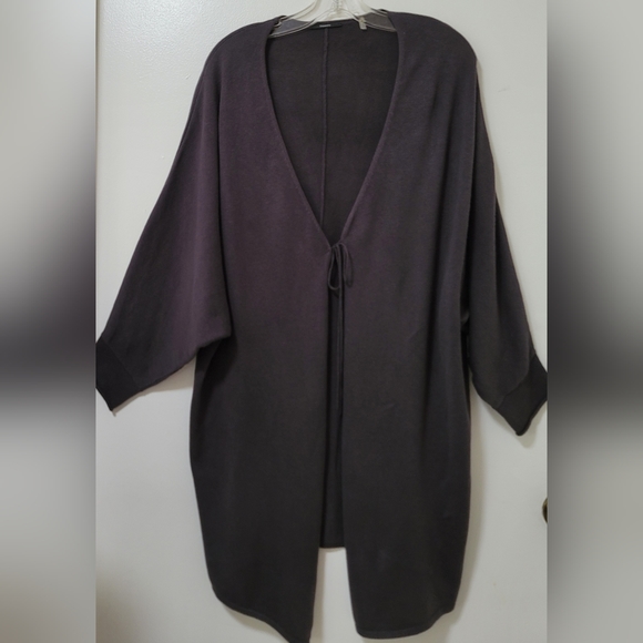 Tahari Charcoal Gray Gunther Dolman Sleeve Cotton Blend Cardigan Size Medium - Picture 1 of 15